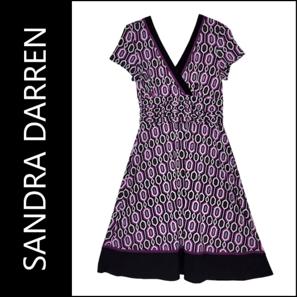 Sandra Darren Women Empire Waist Stretch  Short Sleeve Dress Fit & Flare Size 14